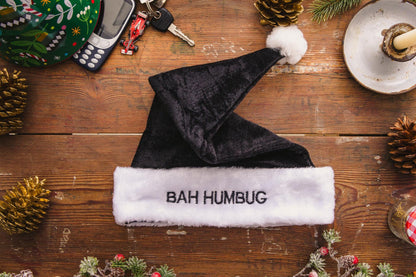 Deluxe Father Christmas Santa Hat – Bah Humbug Black