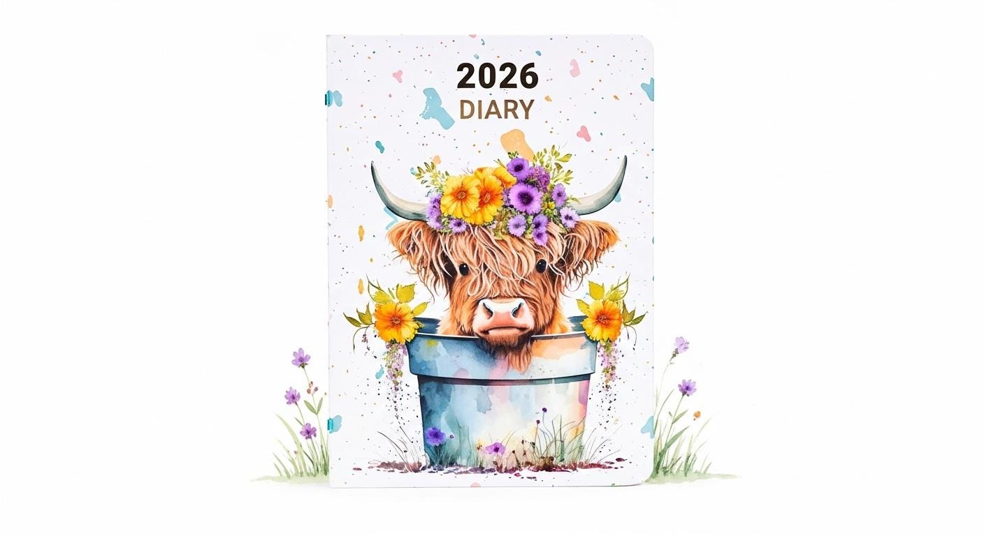 2026 Diary A5 Page a day  Full Year Office Year Planner Hardback highland cow diary Etsy