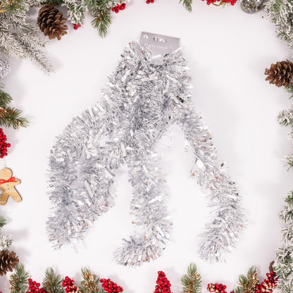 Chunky Christmas Tinsel Garland – Silver – 6 x 2m (12m) – image 2
