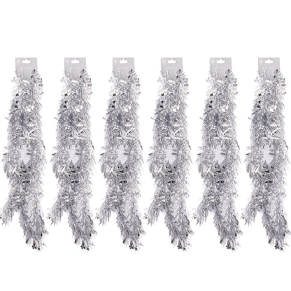 Chunky Christmas Tinsel Garland – Silver – 6 x 2m (12m)