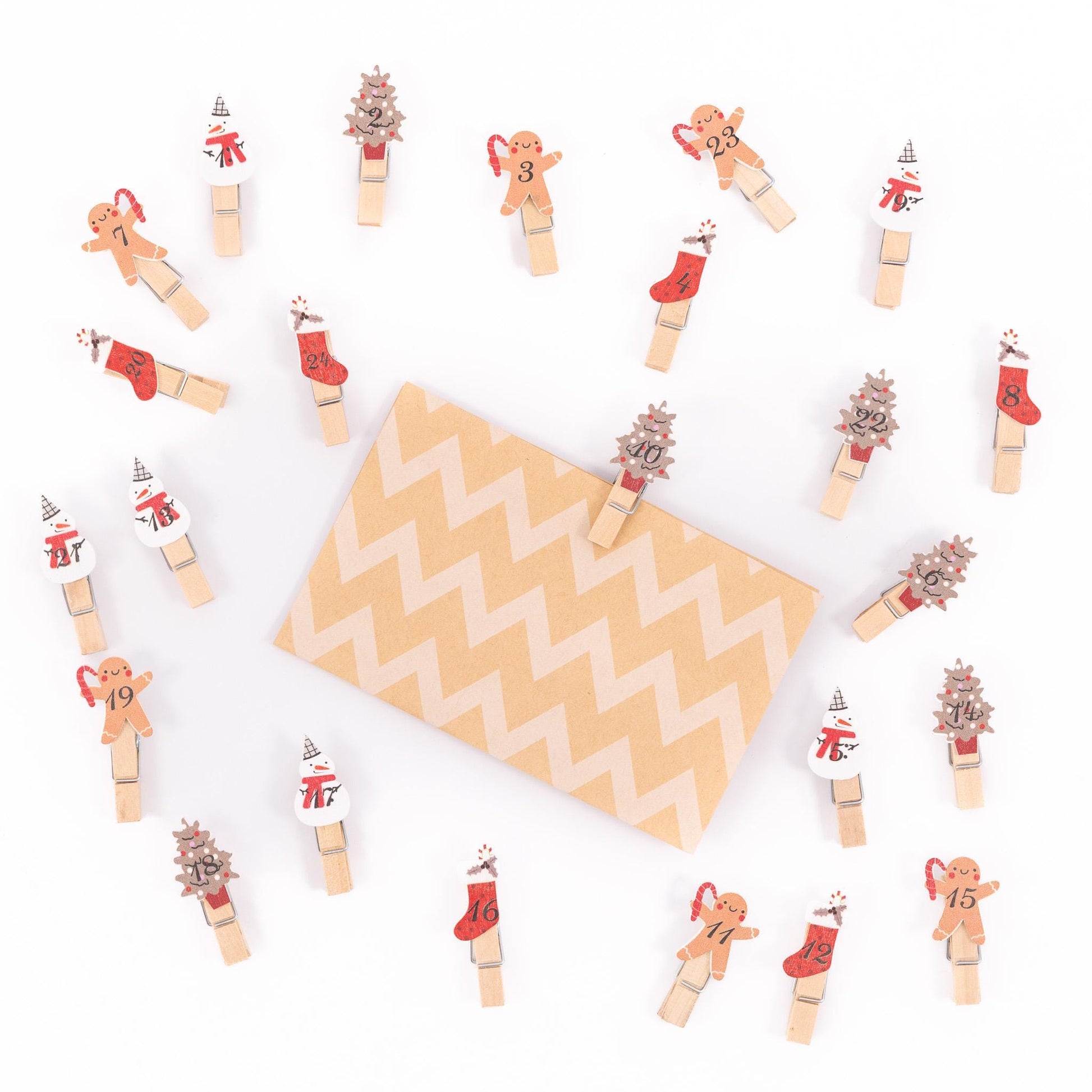 24 Advent Calendar Pegs Numbered Make Your Own Calendar Craft Gingerbread Etsy