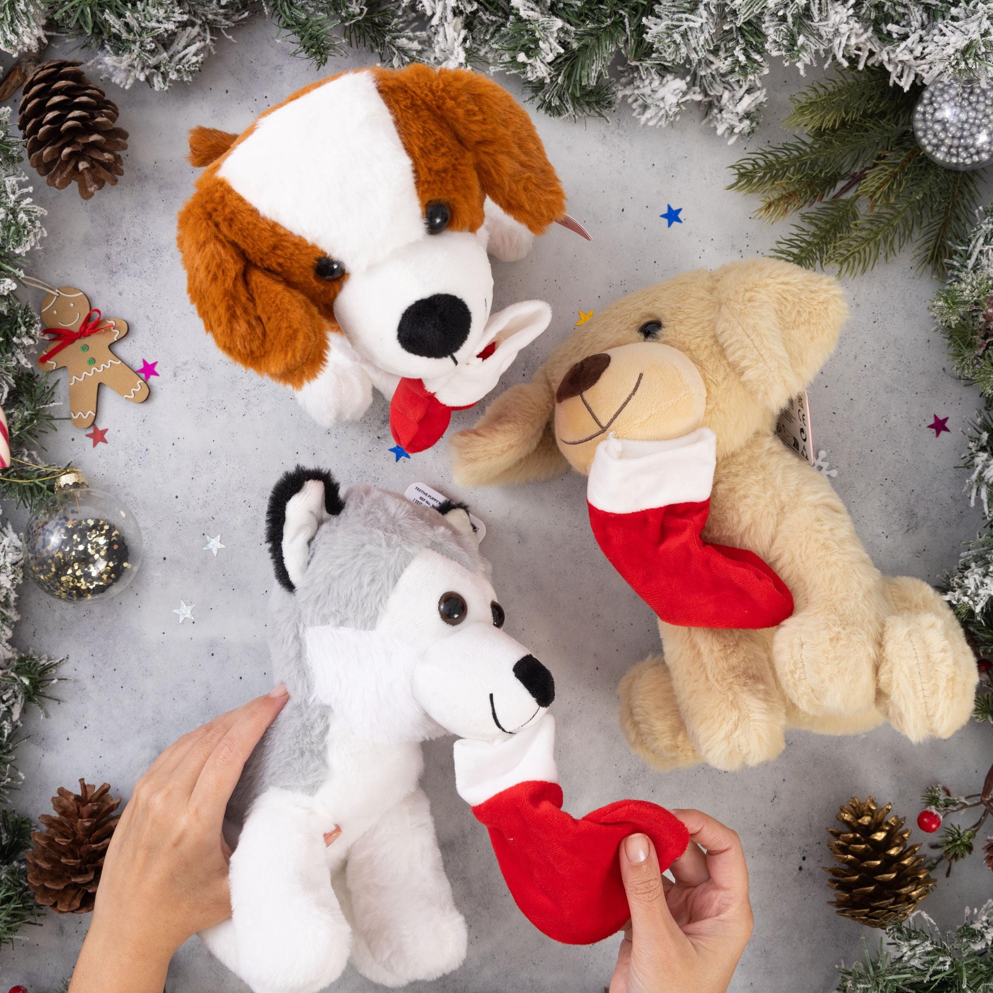 3 Christmas Puppies Plush Teddy Festive Bear Cuddly Toy Xmas Present Gift Idea Etsy