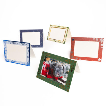 Christmas Photo Frame Cards & Envelopes – Red, Blue, Navy, Holly & Green – Pack of 6