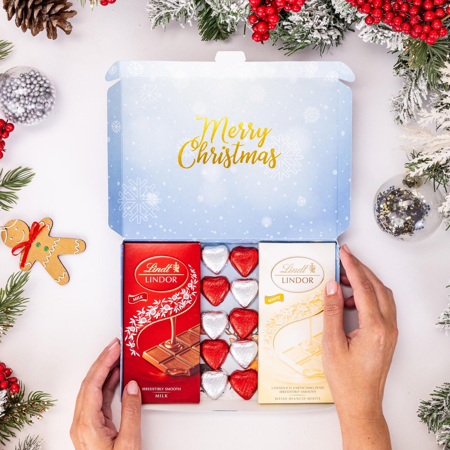 Lindt Lindor Milk White Chocolate Bars Hearts Hamper Gift Merry Christmas Set Etsy