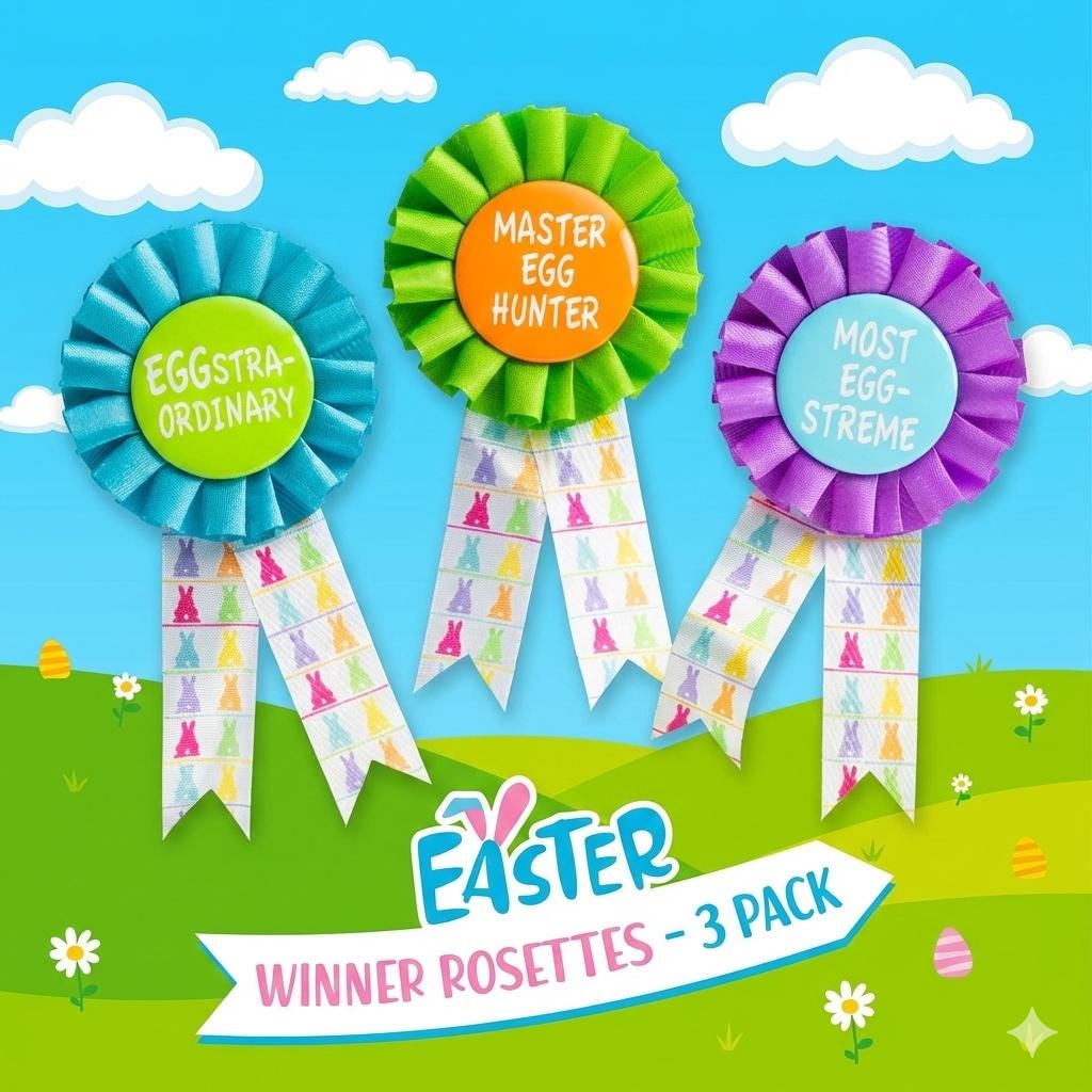 3 Easter Rosettes Well Done Easter Printed Egg Hunt Prize Badge Rosette Etsy