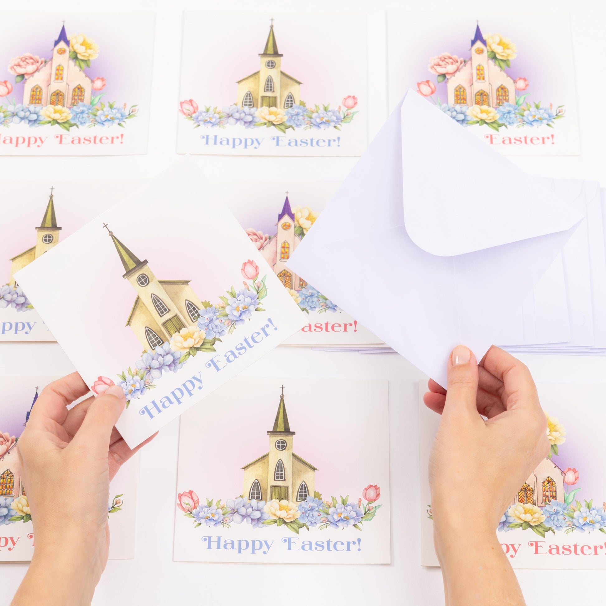 10 Easter Cards Open Easter Card Religious Bunny Daffodils Flowers Greetings Etsy