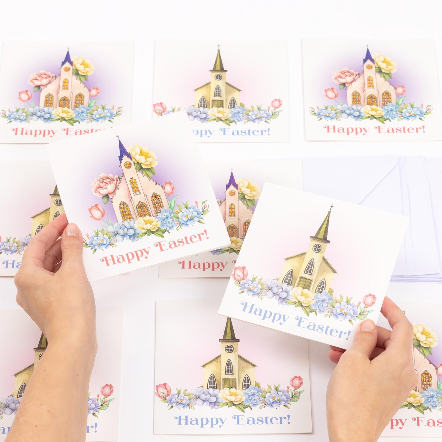 10 Easter Cards Open Easter Card Religious Bunny Daffodils Flowers Greetings Etsy