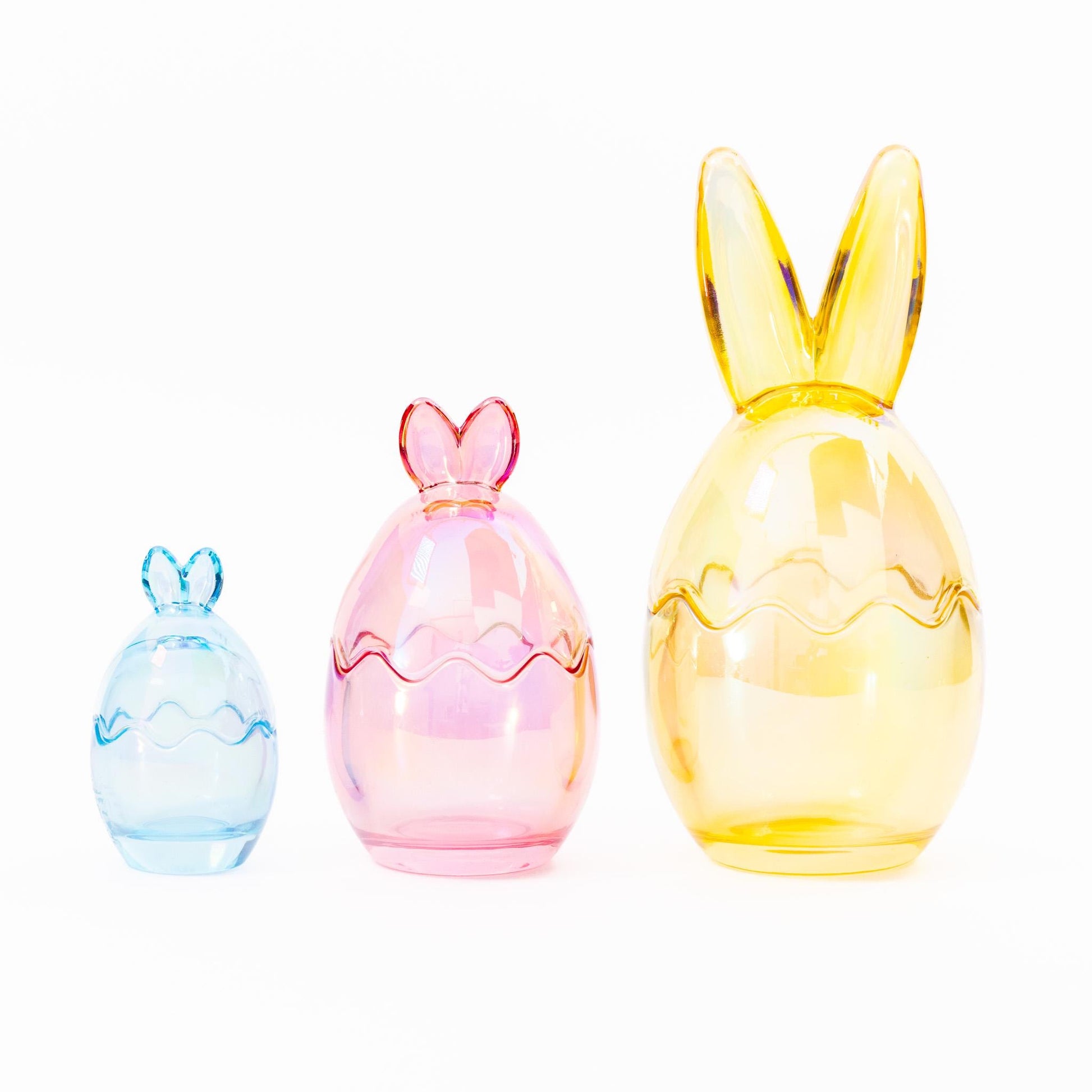 3 Easter Bunny Sweets Jars Set Colourful Glass Candy Holders Rabbit Ears Etsy