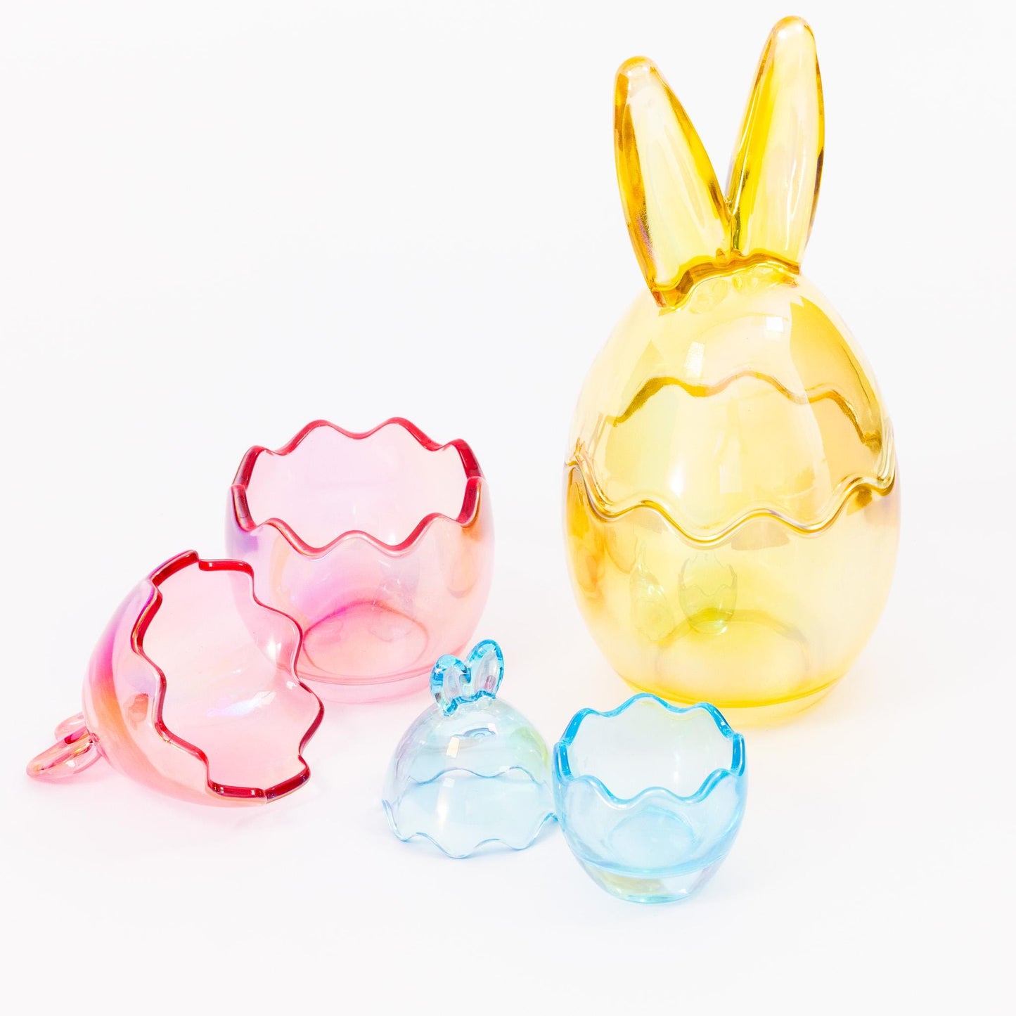 3 Easter Bunny Sweets Jars Set Colourful Glass Candy Holders Rabbit Ears Etsy