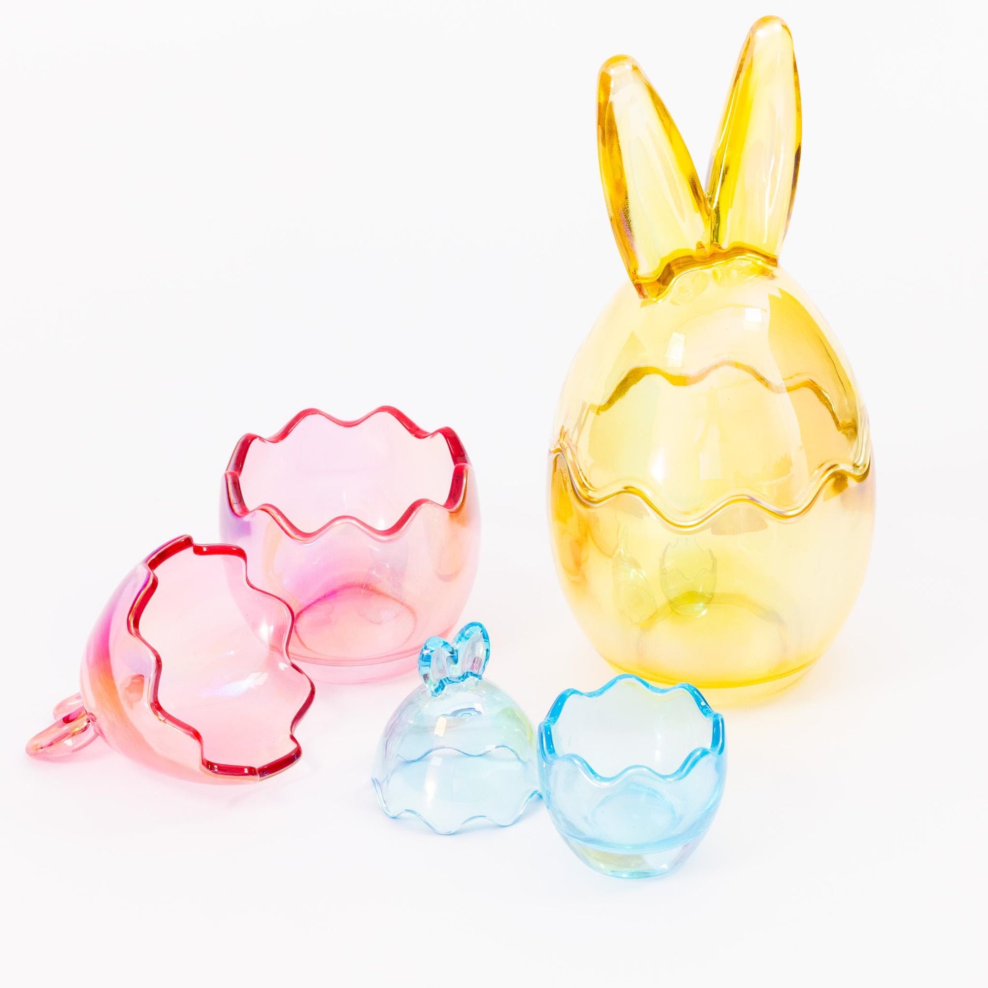 3 Easter Bunny Sweets Jars Set Colourful Glass Candy Holders Rabbit Ears Etsy