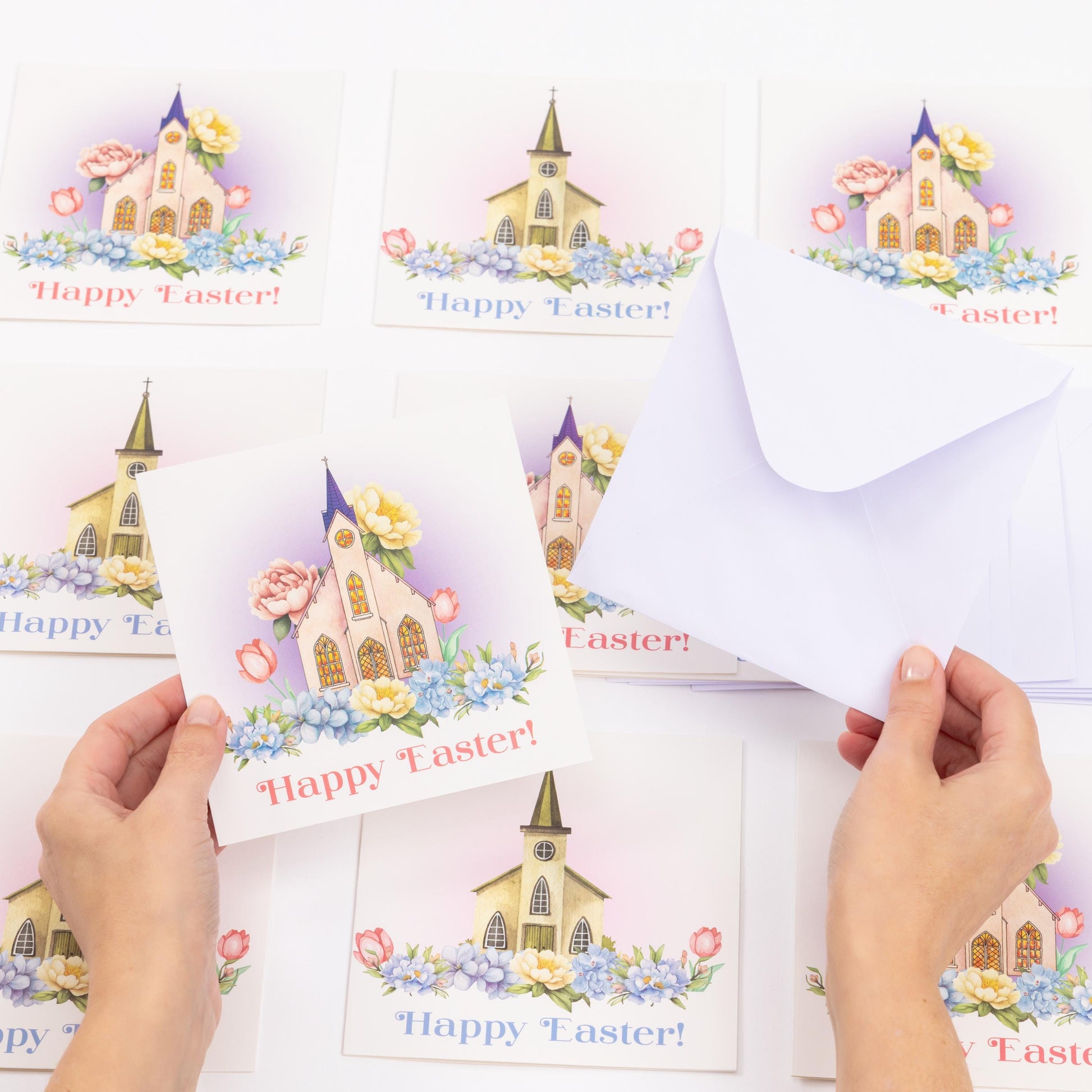 10 Easter Cards Open Easter Card Religious Bunny Daffodils Flowers Greetings Etsy