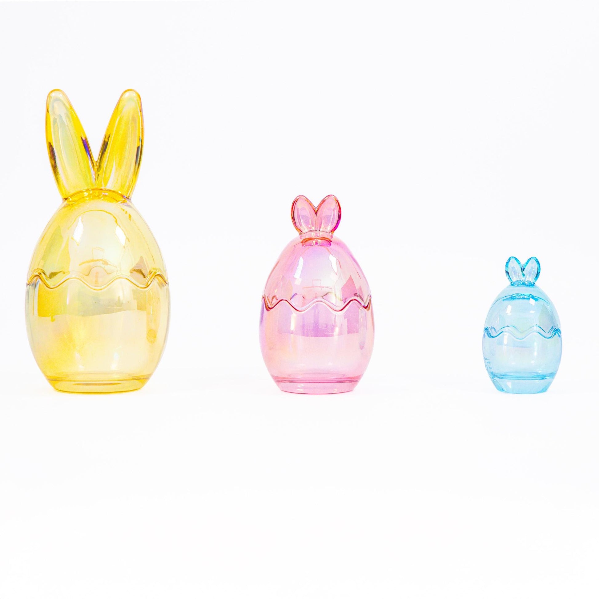 3 Easter Bunny Sweets Jars Set Colourful Glass Candy Holders Rabbit Ears Etsy