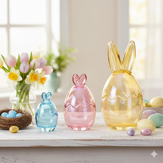 3 Easter Bunny Sweets Jars Set Colourful Glass Candy Holders Rabbit Ears Etsy