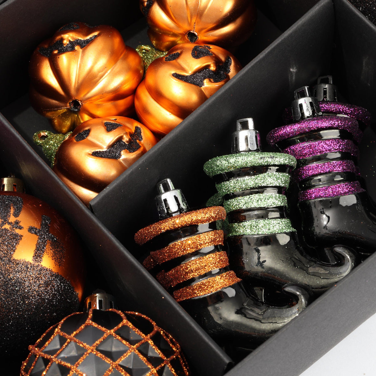 48 Halloween Tree Baubles Mixed Size Shape Hanging Ornaments Black Purple Green Etsy